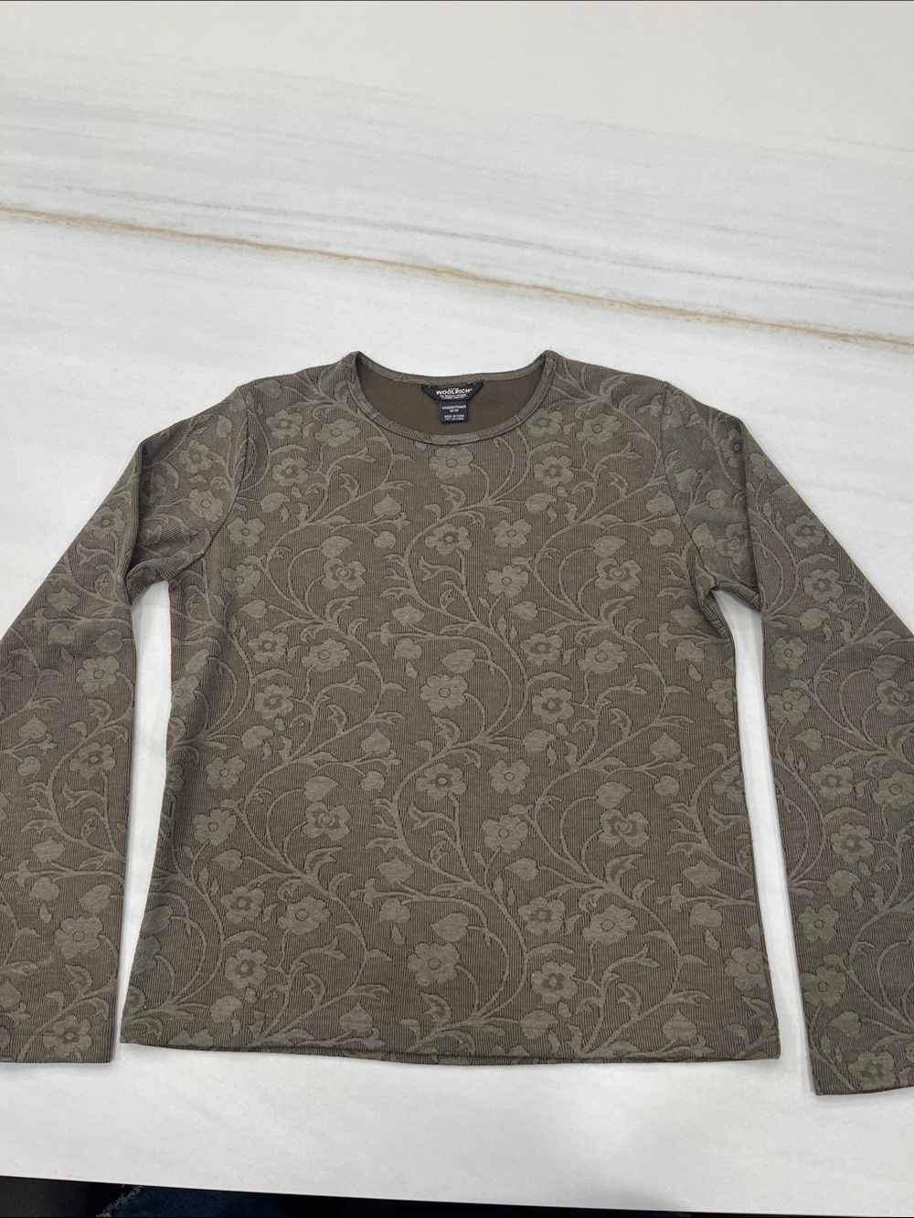 Woolrich Olive Green Floral Jacquard Long Sleeve Tee